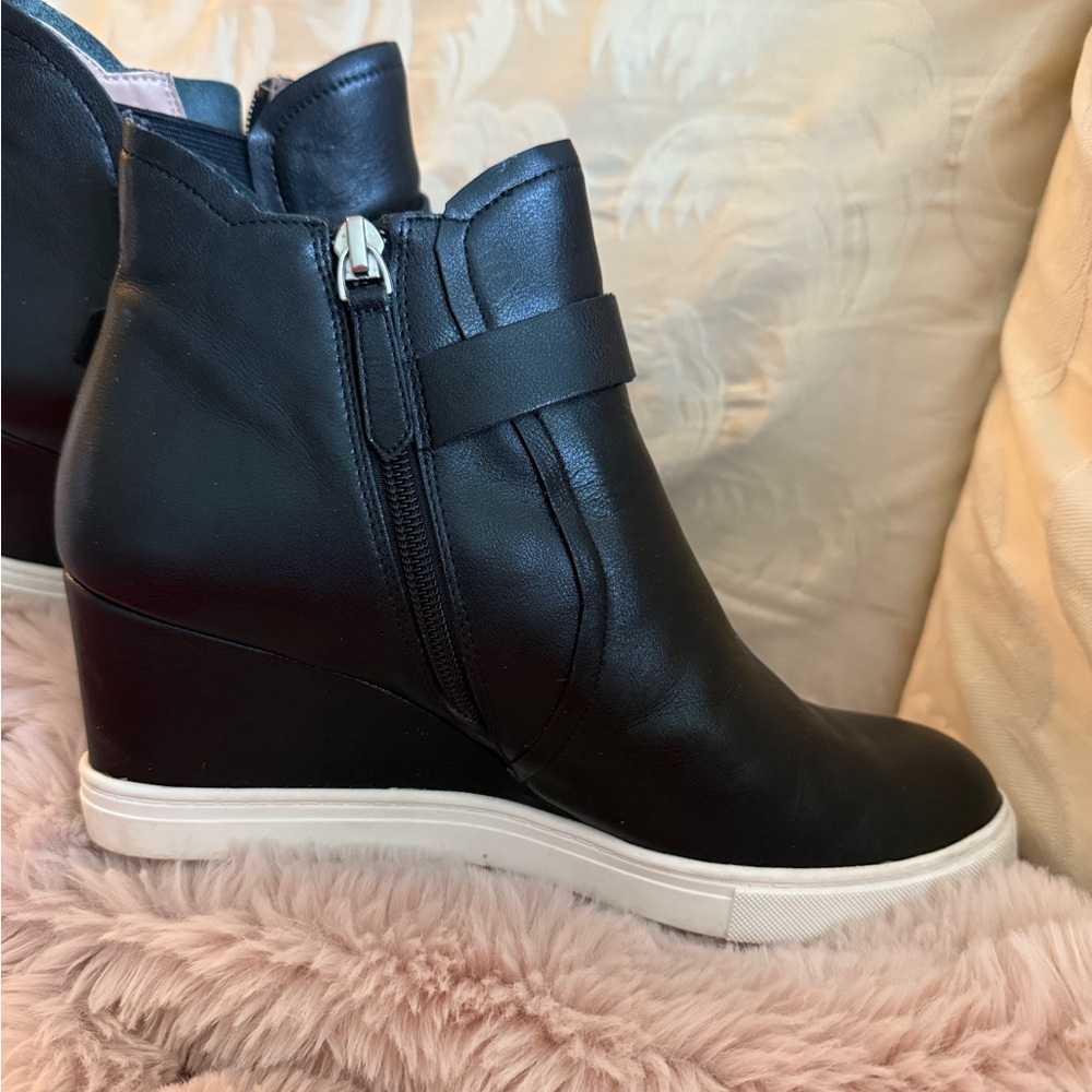 Paolo Black Wedge Shoes with Elastic Panels and Silver Studs